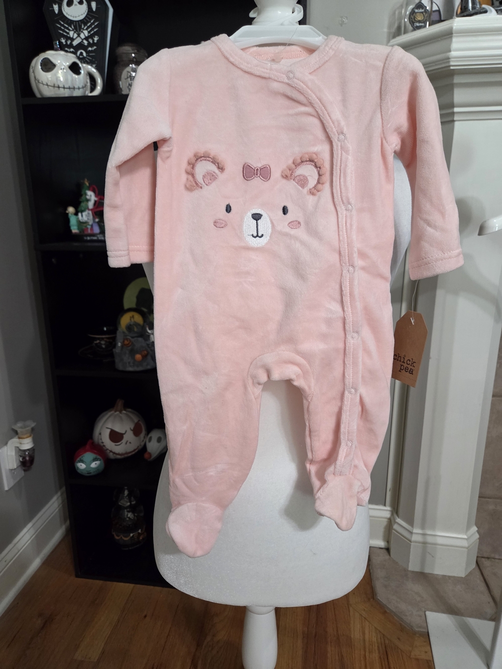 chick pea Pink Bear Embroidered Footed One-Piece